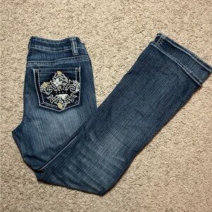 Stylish Blue Boot Cut Jeans with Embellished Pocket